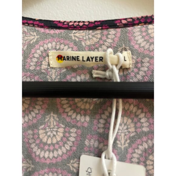 Marine Layer Emlyn Midi Wrap Dress Fan Block Print Large Purple Pink -L - Picture 2 of 11